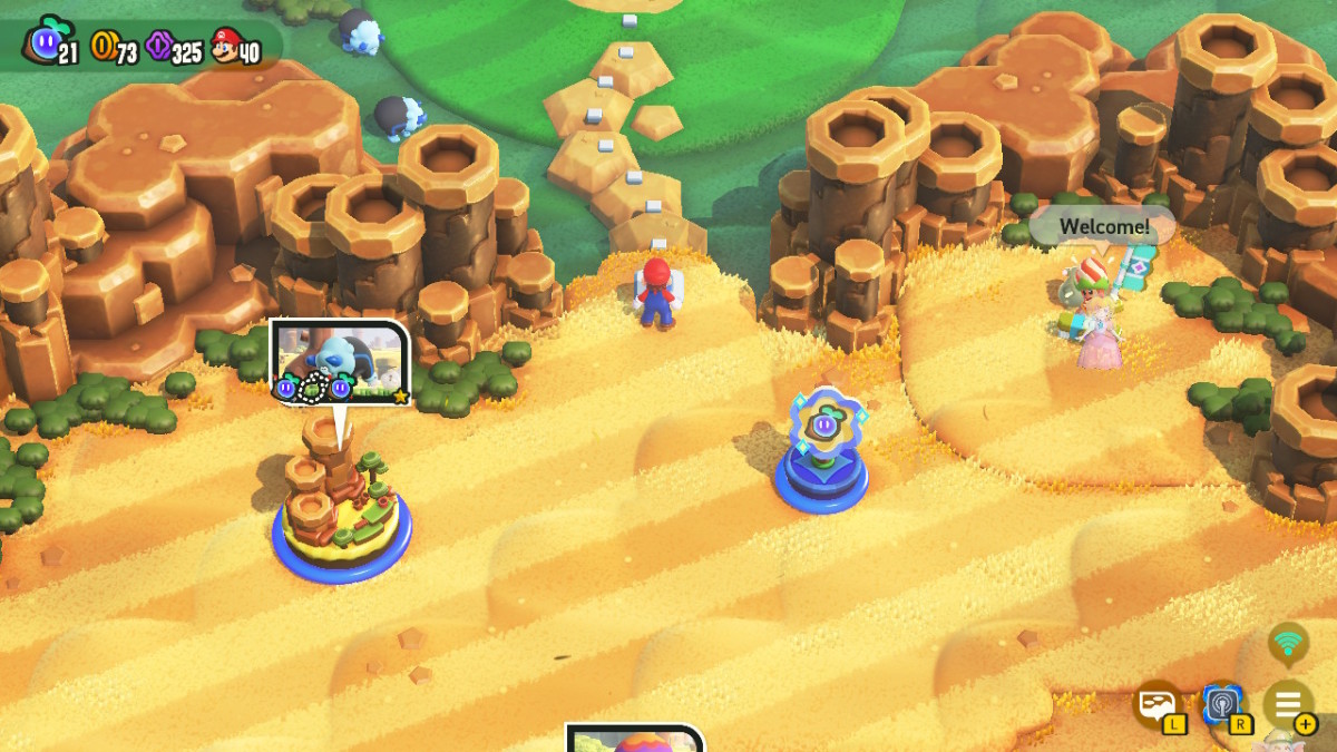 Access to the upper open area of World 1 in Super Mario Bros. Wonder.